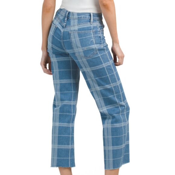 NEW HUDSON women Rosie High Rise Wide Leg Ankle Jeans in Plaid Indigo 825 7t3 - Picture 2 of 11